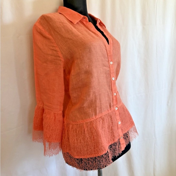 120% Lino Orange Linen Top W/ Lace Trim - Size 42 - US Small NWOT - Picture 4 of 6